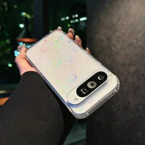 Funda para Teléfono TPU Transparente con Corazón Láser para Google Pixel 8A (Blanco Transparente)
