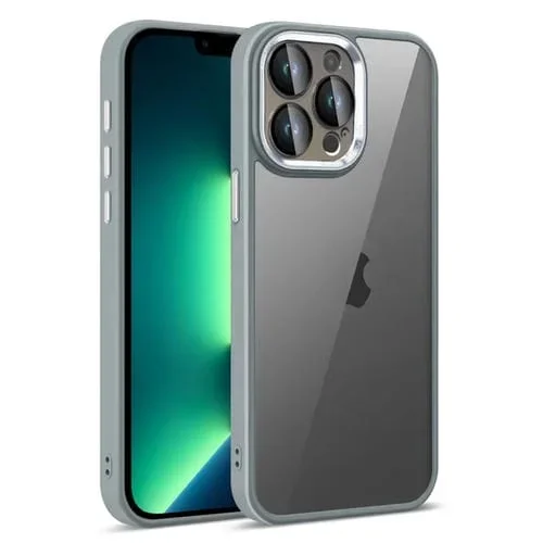 Funda para Teléfono Translúcida con Película Protectora de Lentes para iPhone 13 Pro Max (Gris)