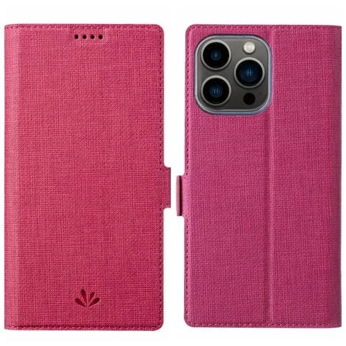 Funda para Teléfono Vili K Series iPhone 15 Pro Max Cuero Magsafe Hebilla Doble Cara (Rojo Rosa)