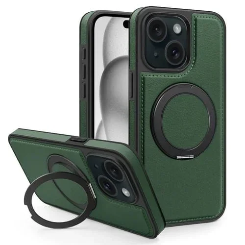 Funda para Teléfono Yashi iPhone 15 con Soporte Magnético Giratorio 360 Grados (Verde Oscuro)