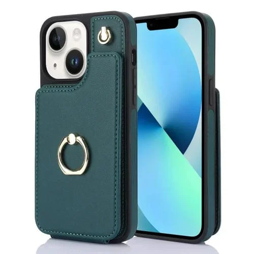 Funda para teléfono Ym005 Skin Feel Card Bag para iPhone 13 con cordón largo (Verde)
