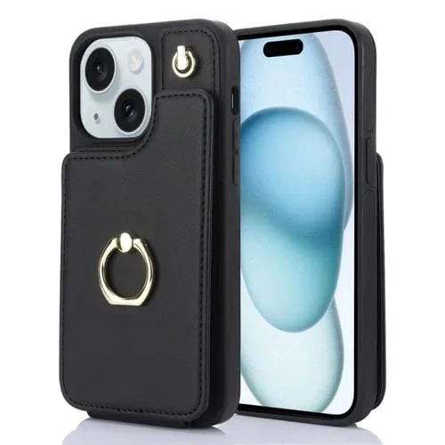 Funda para Teléfono Ym005 Skin Feel Card Bag para iPhone 15 con Cordón Largo (Negro)