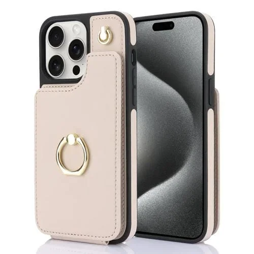 Funda para Teléfono Ym005 Skin Feel Card Bag para iPhone 15 Pro con Cordón Largo (Albaricoque)