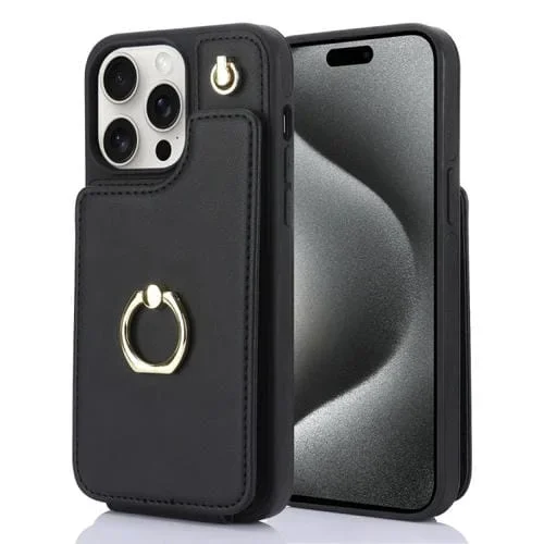Funda para Teléfono Ym005 Skin Feel Card Bag para iPhone 15 Pro Max con Cordón Largo (Negro)