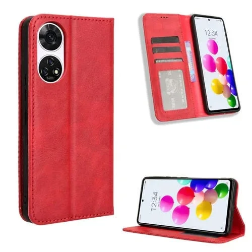Funda para ZTE Anshin Family Cuero Textura Retro Hebilla Magnética (Rojo)