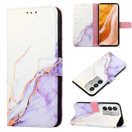 Funda para ZTE Axon 40 Ultra Pt003 con Tapa de Cuero y Patrón Mármol (Blanco Púrpura)