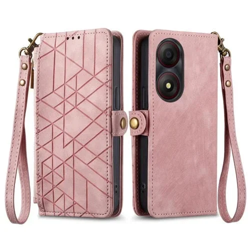 Funda para ZTE Blade A34 de Cuero con Hebilla Lateral y Billetera con Cremallera Geométrica (Rosa)