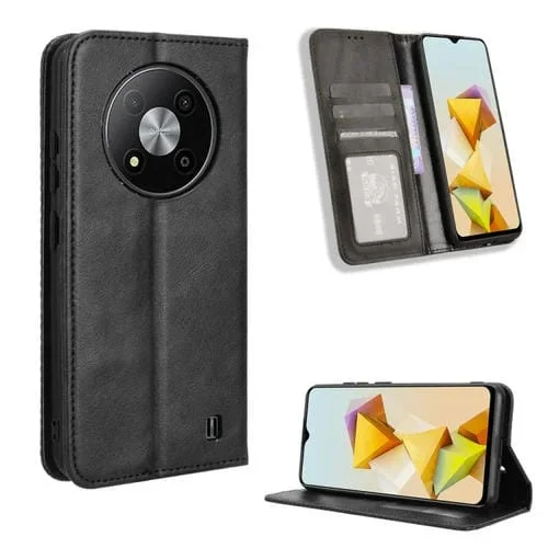 Funda para ZTE Blade A73 5G de Cuero con Textura Retro y Hebilla Magnética (Negro)