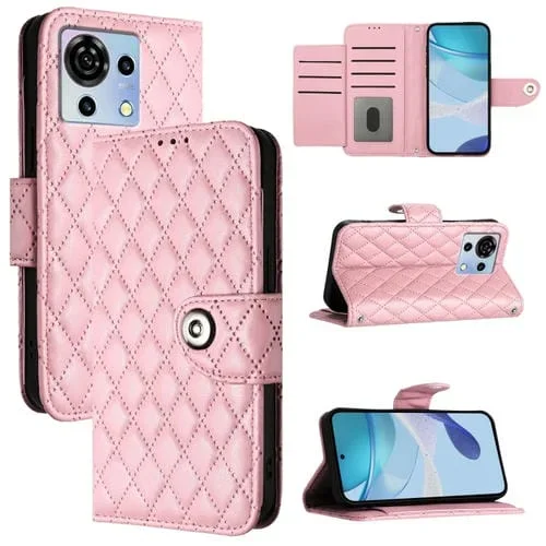 Funda para ZTE Blade V50 Vita de Cuero con Tapa Textura Rombal y Cordón (Rosa)