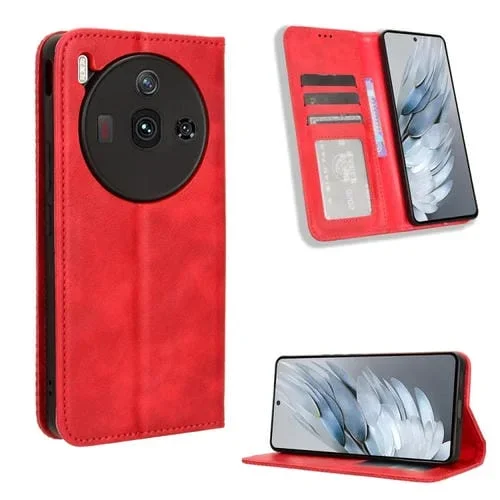 Funda para ZTE Nubia Z50S Pro de Cuero con Textura Retro y Hebilla Magnética (Rojo)