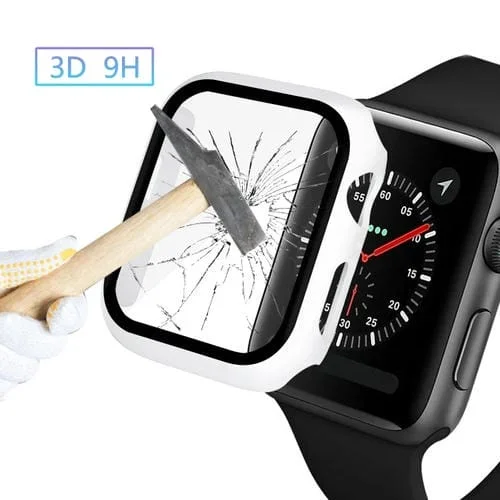 Funda PC Cobertura Total + Protector Vidrio Templado Enkay Hat-Prince para Apple Watch Series 5/4 40mm (Blanco)