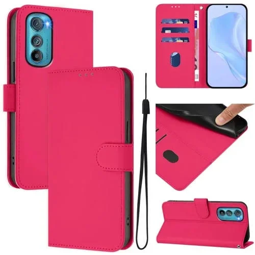 Funda Piel Sintética con Cordón para Motorola Edge 30 con Tacto de Piel (Rojo Rosa)
