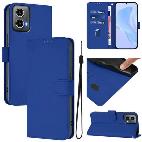 Funda Piel Sintética con Cordón para Motorola Moto G34 5G y G45 5G (Azul Oscuro)