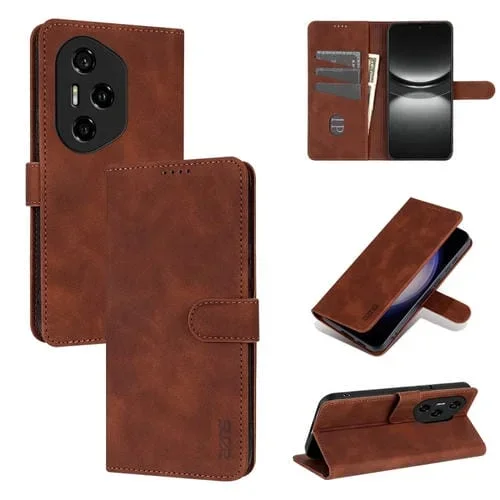 Funda Piel Sintética con Tapa y Textura de Piel de Becerro para Honor 300 Pro Azns (Marrón)