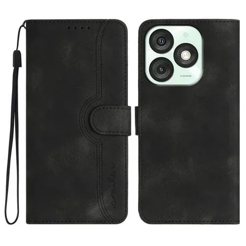 Funda Piel Sintética Itel A50 Diseño Corazón (Negra) para Teléfono