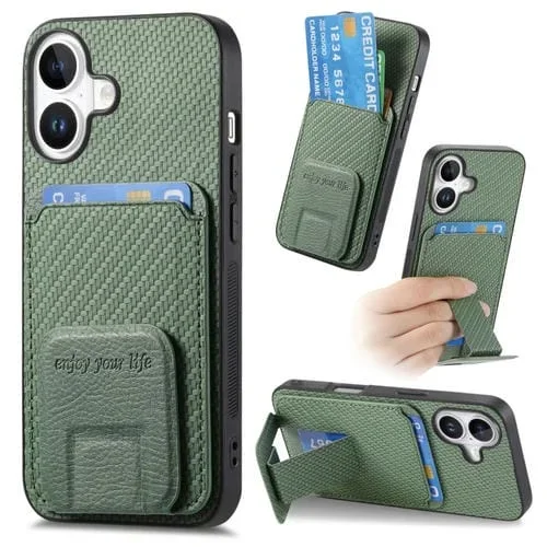 Funda plegable con soporte para tarjetas de fibra de carbono iPhone 16 Plus (Verde)