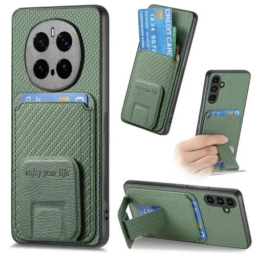 Funda Plegable para Honor Magic7 Pro con Soporte para Tarjetas Fibra de Carbono (Verde)
