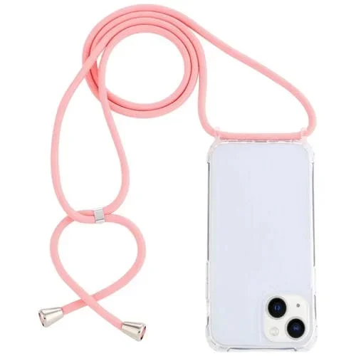 Funda Protectora Acrílico para iPhone 15 Plus a Prueba de Golpes con Cordón (Rosa)