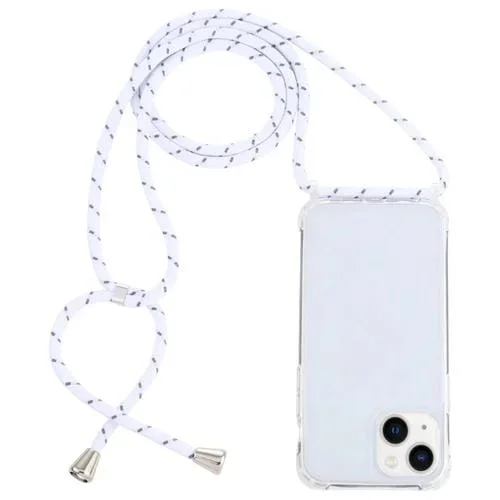Funda Protectora Acrílico para iPhone 15 Plus Airbag a Prueba de Golpes con Cordón (Grano Áspero Gris Blanco)