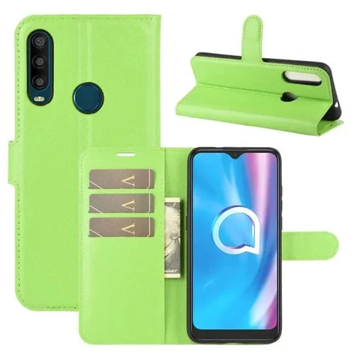 Funda Protectora Alcatel 1Se 2020 con Tapa Horizontal, Soporte, Ranuras y Billetera (Verde)