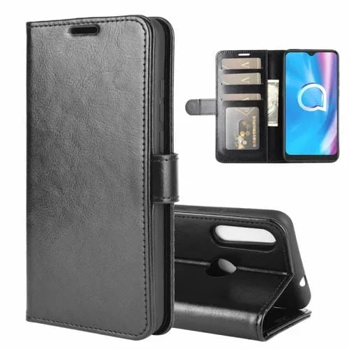 Funda Protectora Alcatel 1Se 2020 R64 con Solapa Horizontal, Soporte, Ranuras para Tarjetas y Billetera (Negro)
