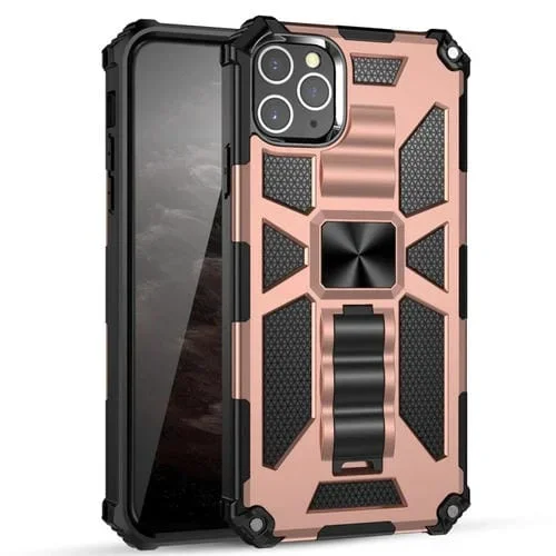 Funda Protectora Armor para iPhone 11 Pro Magnética a Prueba de Golpes TPU + PC con Soporte (Oro Rosa)