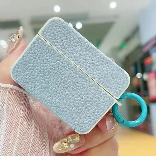 Funda Protectora Auriculares Airpods Pro Textura Cuero Adhesivo (Azul Claro)