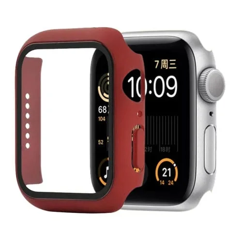 Funda Protectora Cristal PC a Prueba de Choques para Apple Watch Series 6 SE 5 4 44mm (Vino Tinto)