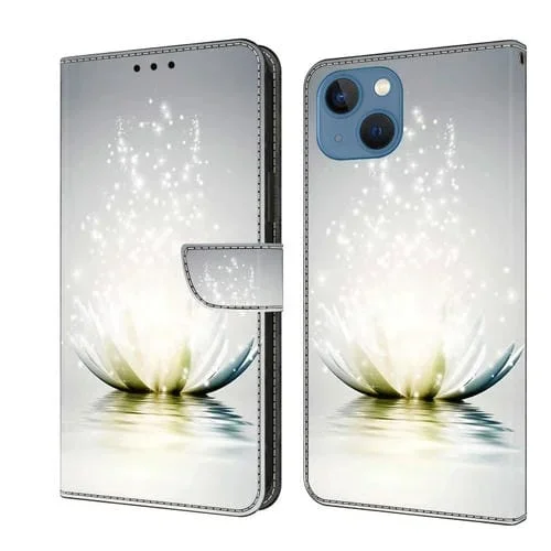 Funda Protectora de Cuero Crystal 3D para iPhone 13 y 14 a Prueba de Golpes (Light Lotus)