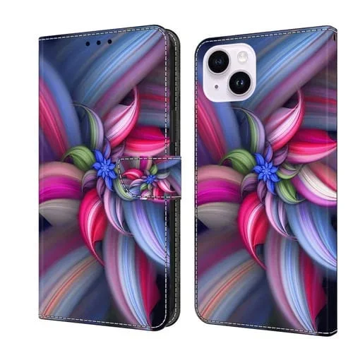 Funda Protectora de Cuero iPhone 15 Plus Crystal 3D a Prueba de Golpes (Flor de Colores)