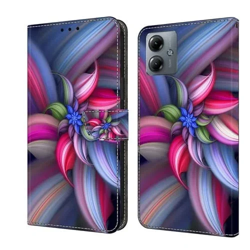Funda Protectora de Cuero para Motorola Moto G14 Crystal 3D a Prueba de Golpes (Flor Colorida)