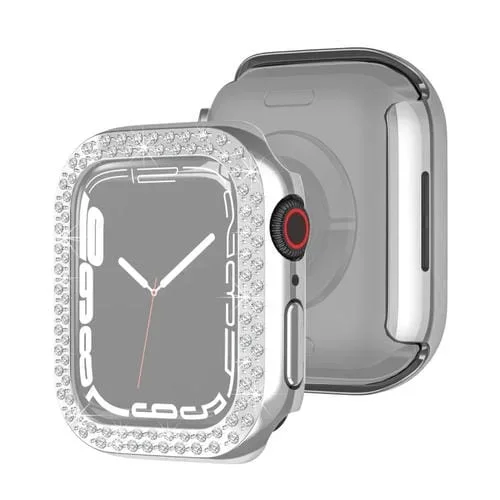 Funda Protectora Diamante Doble Fila PC Galvanoplastia para Apple Watch Series 9/8/7 41mm (Plateado)