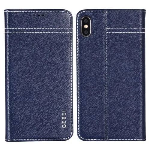 Funda Protectora Gebei para iPhone Xs Max con Tapa Horizontal de Cuero y Ranuras para Tarjetas (Azul)