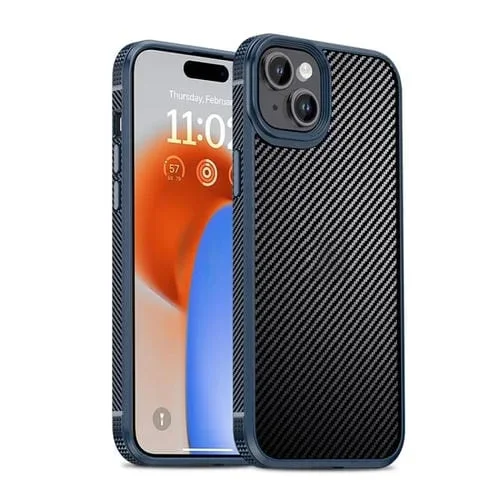 Funda Protectora Ipaky Mg Series para iPhone 15 PC + TPU Fibra de Carbono (Azul)