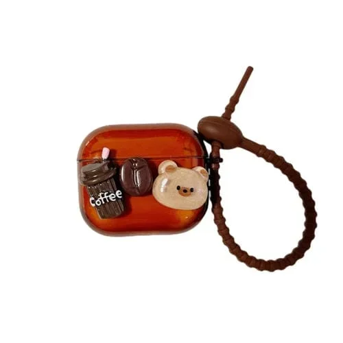 Funda Protectora para AirPods 1/2 con Dibujos Animados 3D Coffee Bear
