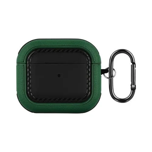 Funda Protectora para AirPods 3 con Textura de Cuero (Negro Verde)