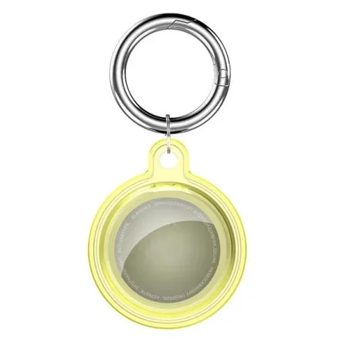 Funda Protectora para AirTag Cristal Transparente con Llavero de Gancho (Amarillo)