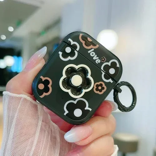 Funda Protectora Para Auriculares Bluetooth Airpods 2/1 Patrón Colorido 3D (Flor Negra)