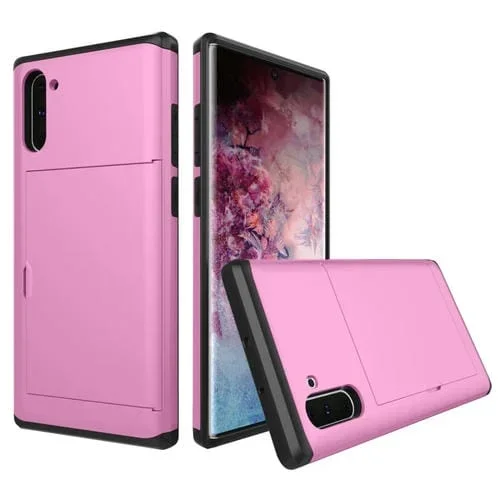 Funda Protectora para Galaxy Note 10 Resistente a Golpes con Ranura para Tarjeta (Rosa)