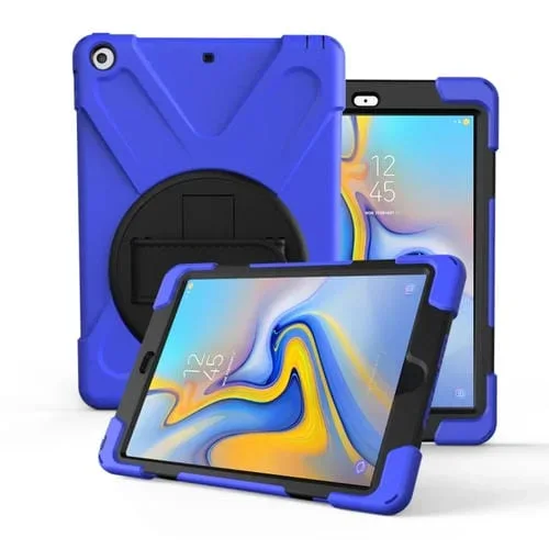 Funda Protectora para Galaxy Tab A 10.5 T590 T595 Rotación 360° PC Silicona Soporte Correa (Azul Oscuro)