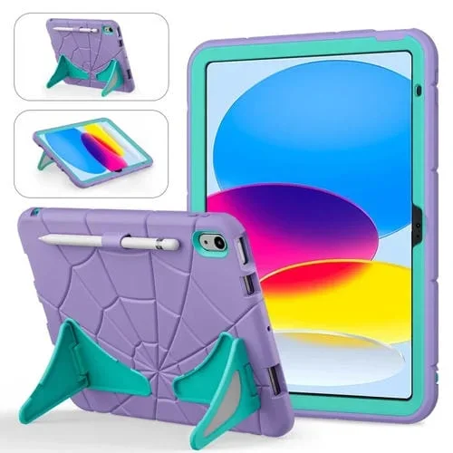 Funda Protectora para iPad 2025/2022 Silicona y Policarbonato a Prueba de Golpes (Morado y Verde Menta)