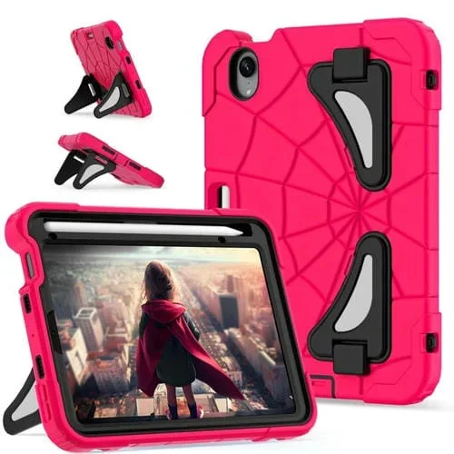 Funda Protectora para iPad Mini 2024/Mini 6 de Silicona y Policarbonato a Prueba de Golpes (Rosa, Rojo y Negro)