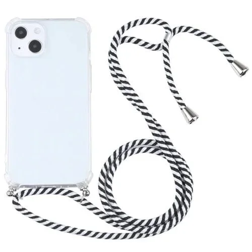 Funda Protectora para iPhone 13 Mini TPU Transparente a Prueba de Golpes Cuatro Esquinas con Cordón (Blanco Negro)