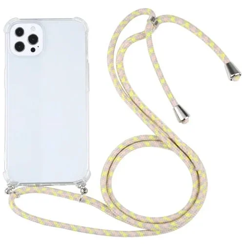 Funda Protectora para iPhone 13 Pro Max TPU Transparente a Prueba de Golpes con Cordón (Amarillo Dorado)