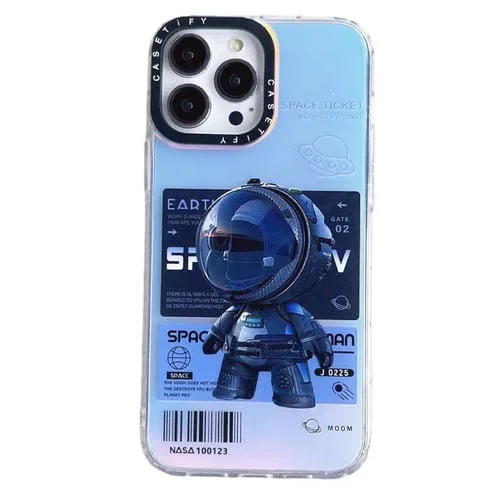 Funda Protectora para iPhone 13 Pro Patrón de Astronauta PC a Prueba de Golpes (Negro)