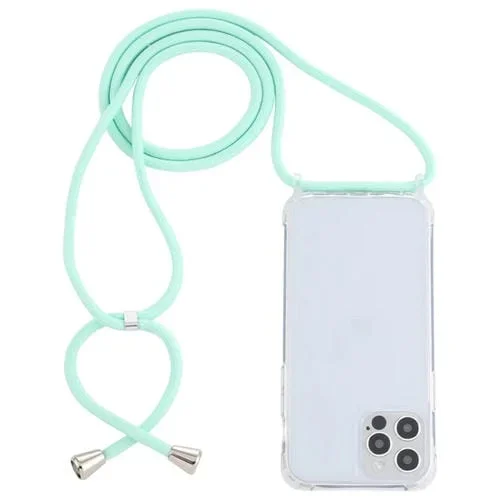 Funda Protectora para iPhone 15 Pro Max Acrílico Transparente Airbag a Prueba de Golpes con Cordón (Verde Menta)