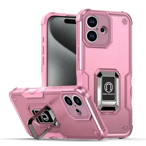 Funda Protectora para iPhone 16 Plus Antideslizante a Prueba de Golpes con Soporte de Anillo (Rosa)