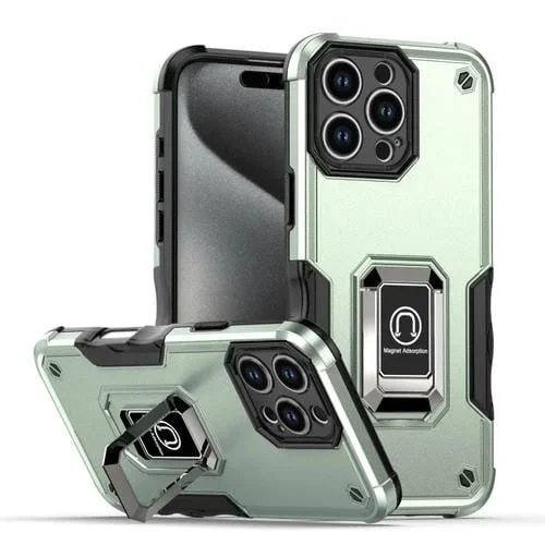 Funda Protectora para iPhone 16 Pro Antideslizante a Prueba de Golpes con Soporte de Anillo (Verde)
