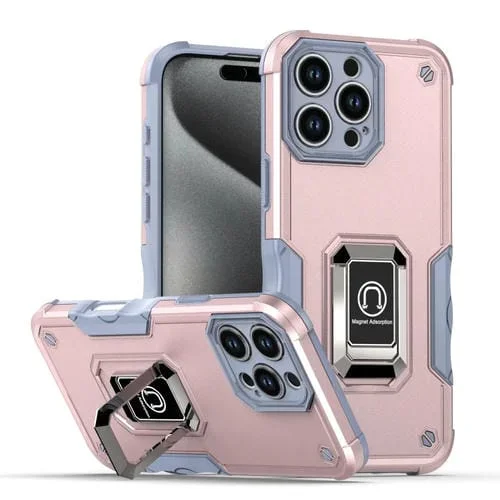 Funda Protectora para iPhone 16 Pro Antideslizante Prueba de Golpes Soporte de Anillo (Oro Rosa)