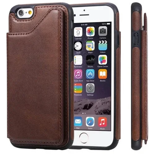 Funda Protectora para iPhone 6 con Textura de Pantorrilla, Soporte, Ranuras para Tarjetas y Marco (Café)